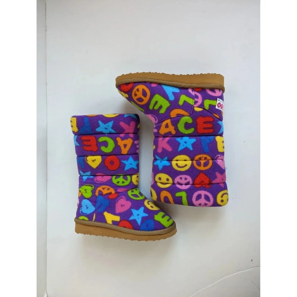 BeePosh By Melissa & Doug Plush Smiley Heart Slipper Boots Girl Sz S/P 11-1